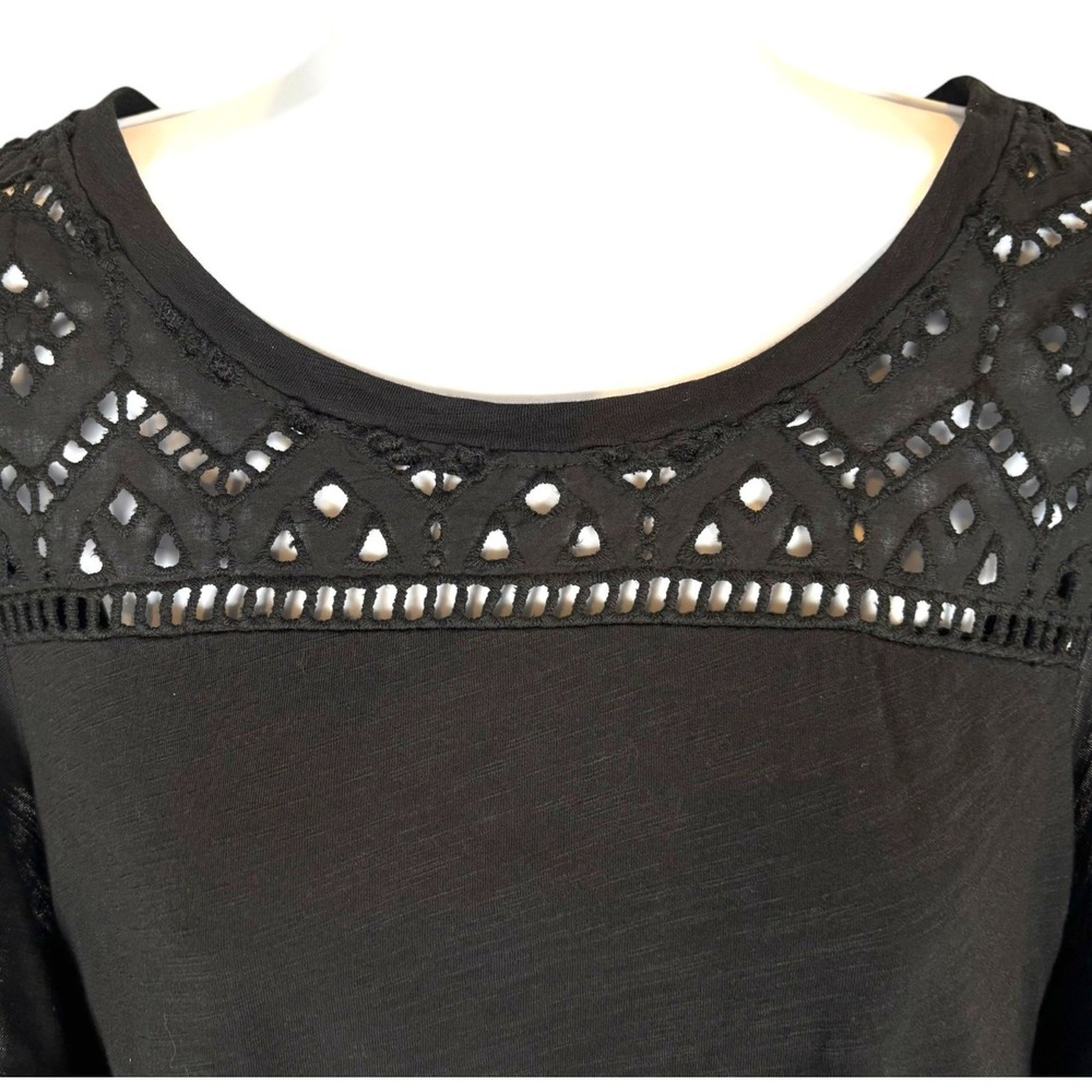 Cato Black Eyelet‎ Lace Top Womens M Cap Sleeve Boho Chic Cottagecore Whimsigoth - Picture 3 of 11
